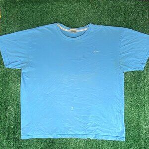 Vintage Y2K Nike Logo Shirt Baby Blue Off Center Swoosh Tee